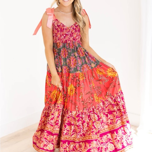 Free People Bluebell Maxi, Magenta Combo, Size Large - Picture 1 of 13